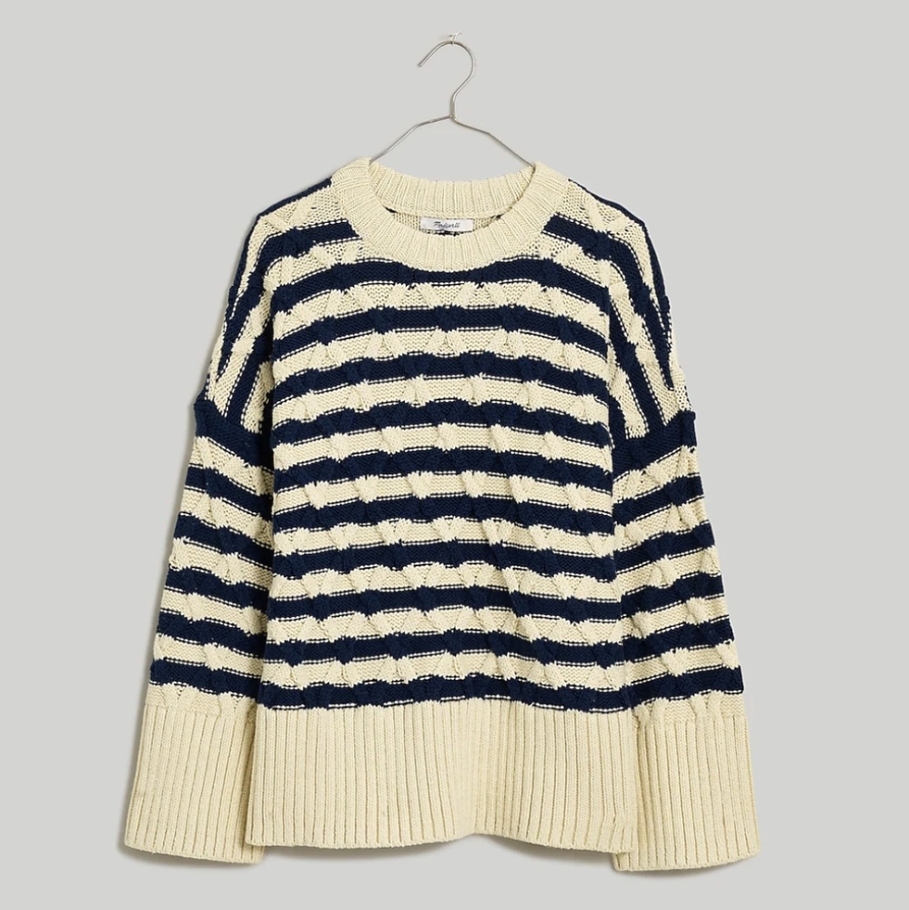 Madewell striped cable knit sweater sz Small